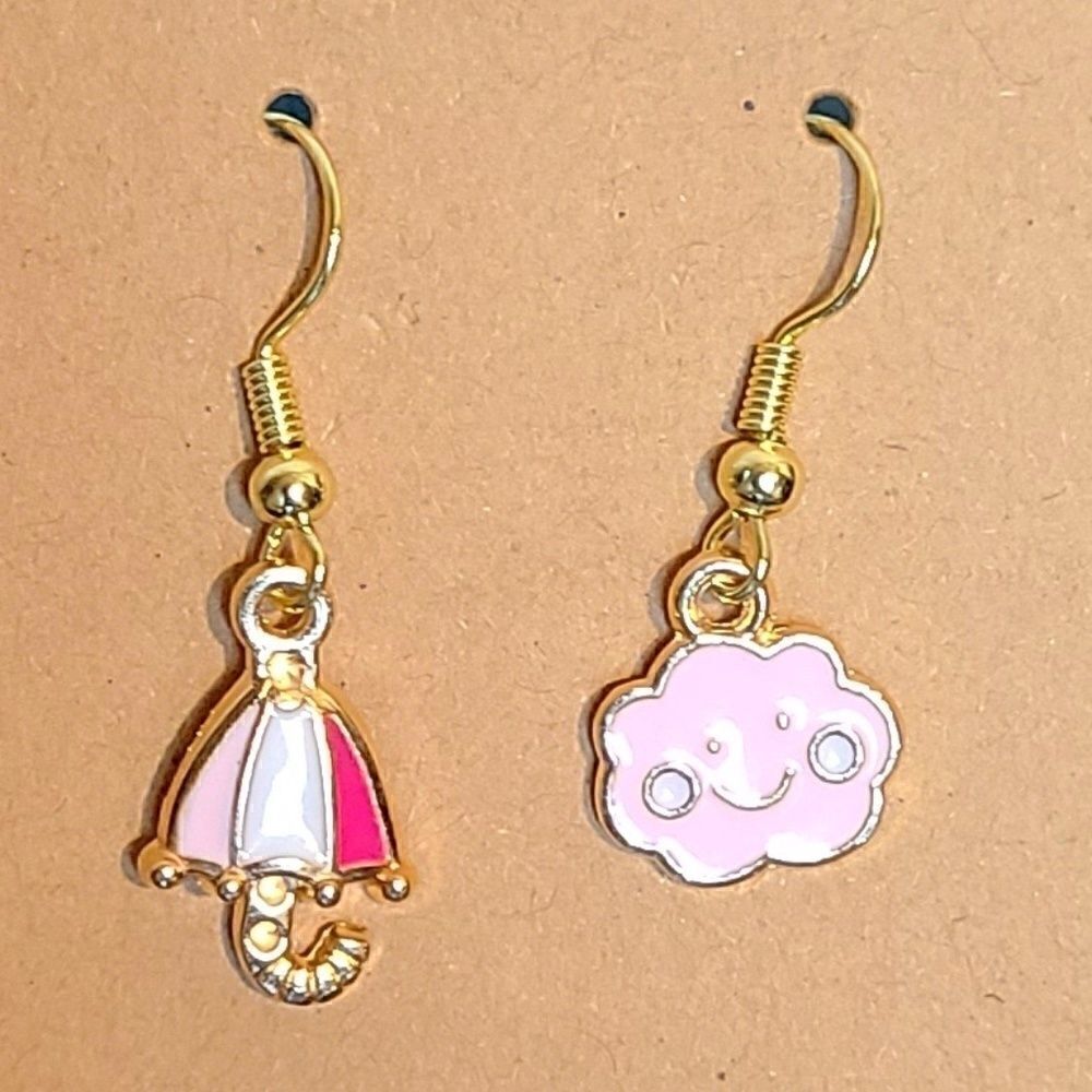 New Hand Crafted Cute Rainy Day Hook Earrings 14K Gold Plated